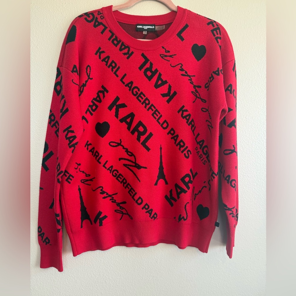 Karl Lagerfeld Red Sweater with Black Paris Motif